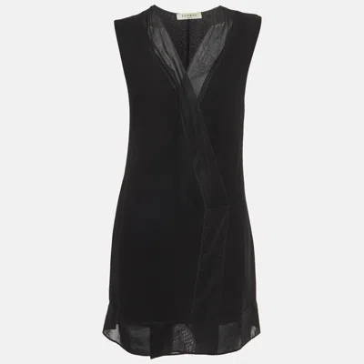 Sandro Black Crepe Crossover Plunge Neck Mini Dress