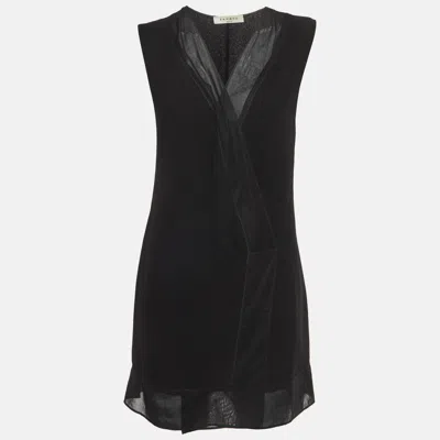 Pre-owned Sandro Black Crepe Crossover Plunge Neck Mini Dress S