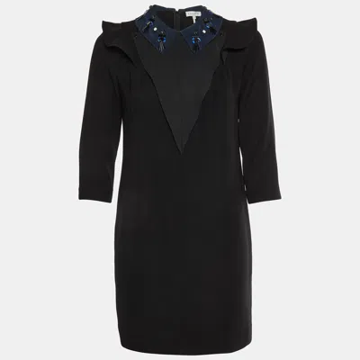 Sandro Black Crepe Embellished Collar Dress