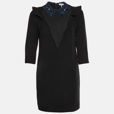 Pre-owned Sandro Black Crepe Embellished Collar Dress M