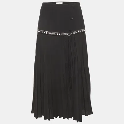 Pre-owned Sandro Black Crepe Embellished Plisse Midi Skirt M