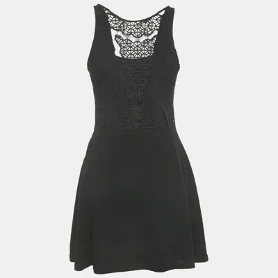 Sandro Black Crepe Lace Detail Mini Dress