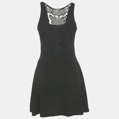 Pre-owned Sandro Black Crepe Lace Detail Mini Dress S