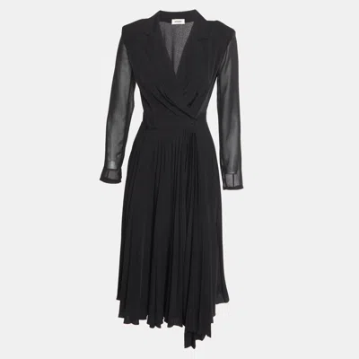 Pre-owned Sandro Black Crepe Long Sleeve Midi Dress S
