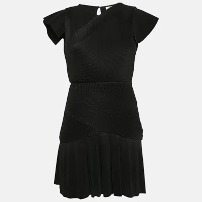 Pre-owned Sandro Black Crepe Pleated Odette Mini Dress Xs