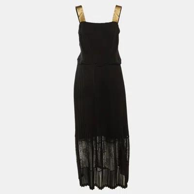 Sandro Black Crepe Pleated Sleeveless Maxi Dress