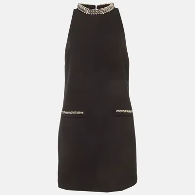 Sandro Crystal-embellished Crepe Mini Dress In Black