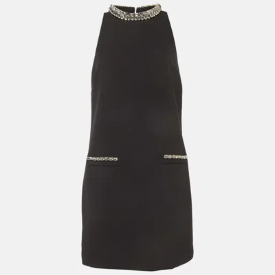 Pre-owned Sandro Black Crystal Embellished Crepe Mini Dress M