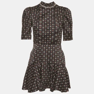 Pre-owned Sandro Black Crystal Embellished Star Print Satin Mini Dress S