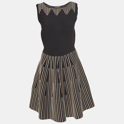 Pre-owned Sandro Black Embroidered Knit Mid-length Dress M