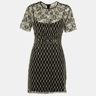 Pre-owned Sandro Black Embroidered Lace Knee Length Dress M