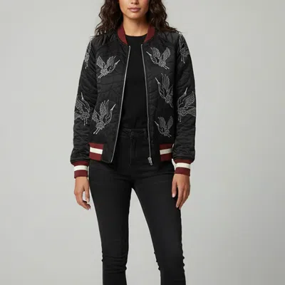 Pre-owned Sandro Black Embroidered Silk Blend Bomber Jacket M