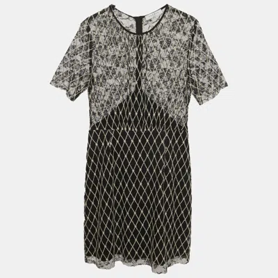 Sandro Black Embroidered Tulle Mini Dress In Multi