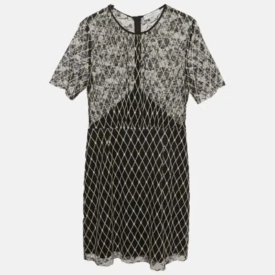 Sandro Black Embroidered Tulle Mini Dress In Multi
