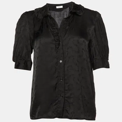 Pre-owned Sandro Black Floral Patterned Satin Top S