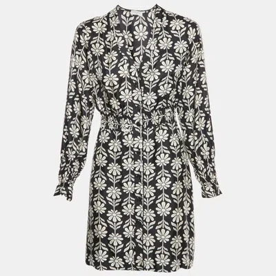 Pre-owned Sandro Black Floral Print Sateen Illiana Mini Dress L