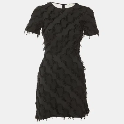 Pre-owned Sandro Black Fringed Cotton & Silk Mini Dress S