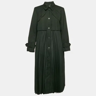 Pre-owned Sandro Black Gabardine And Plisse Long Coat M
