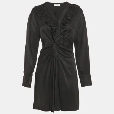Pre-owned Sandro Black Gabardine Ruffle Trim Mini Dress S