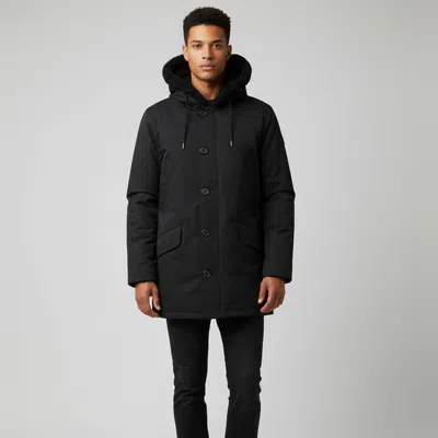 Pre-owned Sandro Black Gabardine Zip Up Shearling Hoodie Xl