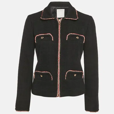 Pre-owned Sandro Black Jacquard Tweed Zip-up Jacket S