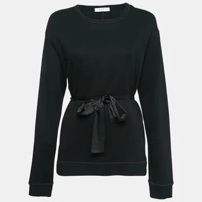 Pre-owned Sandro Black Jersey And Satin Tie-up Waist Sweatshirt L
