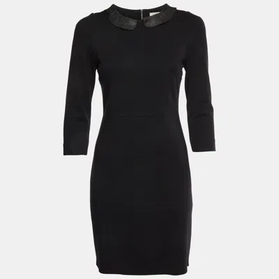 Pre-owned Sandro Black Jersey Peter Pan Collar Knee Length Dress S