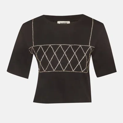 Sandro Black Jersey Rhinestone Cropped T-shirt