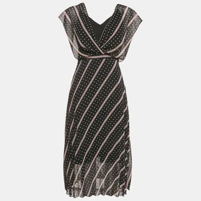 Pre-owned Sandro Black Keep On Dancing Print Crepe Malka Midi Dress M