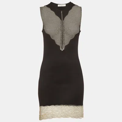 Pre-owned Sandro Black Knit And Lace Detail Trim Sleeveless Midi Dress S