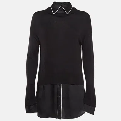 Pre-owned Sandro Black Knit And Satin Detachable Collar Top M