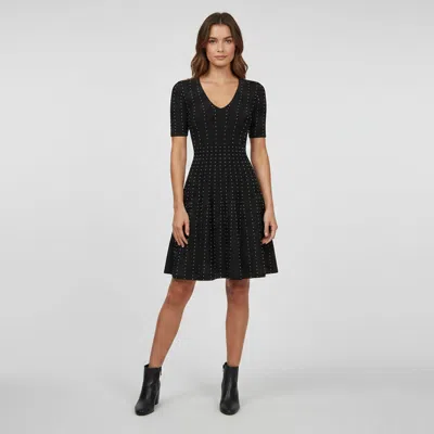 Pre-owned Sandro Black Knit Embellished V- Neck Flared Midi Dress S