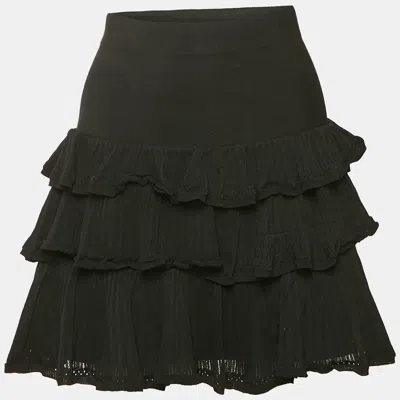 Pre-owned Sandro Black Knit Ruffle Tiered Mini Skirt S