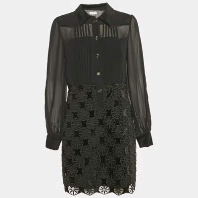 Pre-owned Sandro Black Lace And Crepe Short Dress L