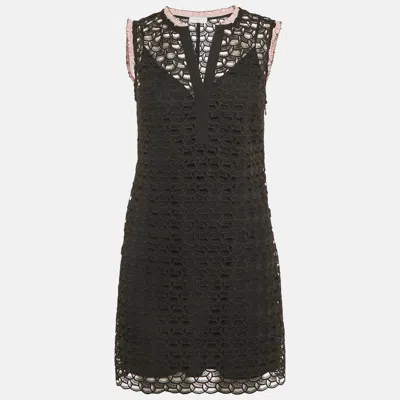 Pre-owned Sandro Black Lace Contrast Trim Detail Shift Dress M