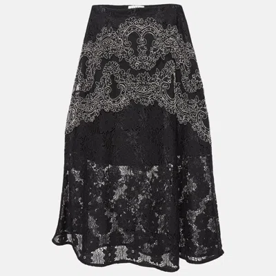 Sandro Black Lace Embroidered Midi Skirt In Multi