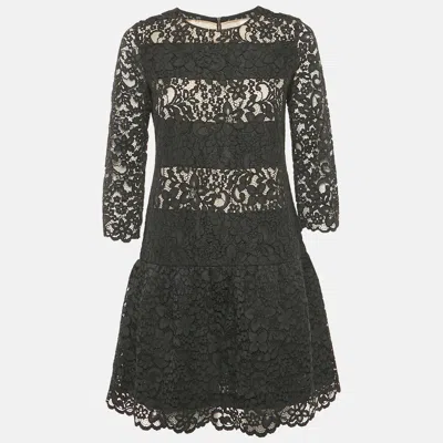 Sandro Black Lace Sheer Pleated Mini Dress