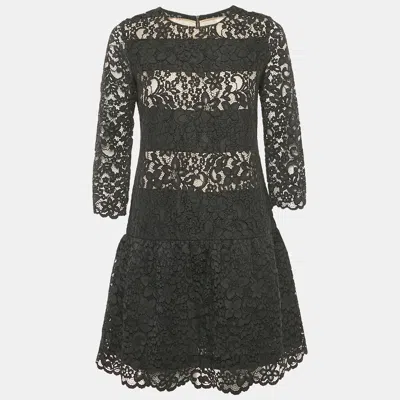 Pre-owned Sandro Black Lace Sheer Pleated Mini Dress S