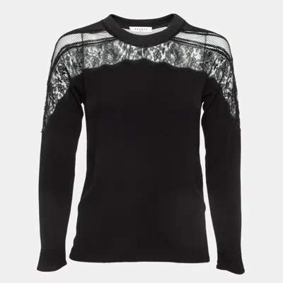 Pre-owned Sandro Black Lace Trim Crepe Crew Neck Top S