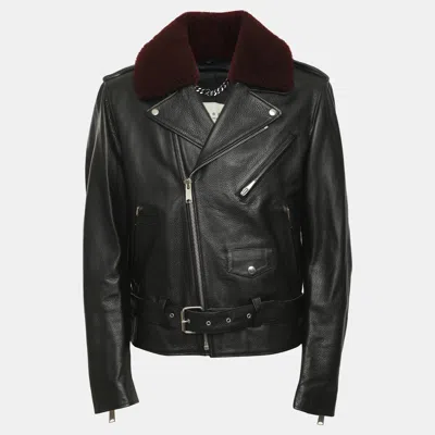 Pre-owned Sandro Black Leather And Shearling Biker Jacket L