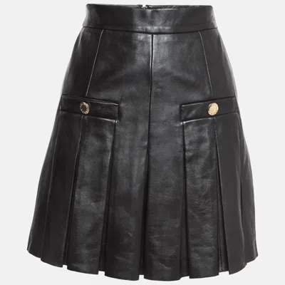 Pre-owned Sandro Black Leather Pleated Mini Skirt Xs