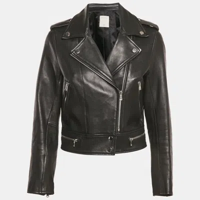 Pre-owned Sandro Black Leather Zip-up Biker Jacket M