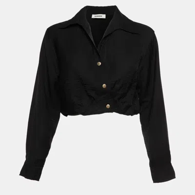 Sandro Black Linen Blend Crop Shirt