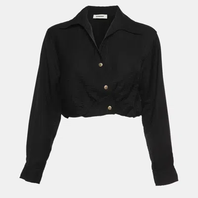 Pre-owned Sandro Black Linen Blend Crop Shirt Xs