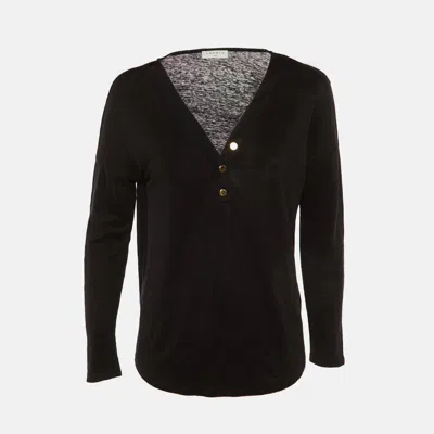 Sandro Black Linen Knit Long Seeve T-shirt In Transparent