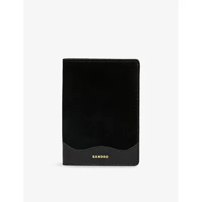 Sandro Black Logo-embossed Leather Passport Case
