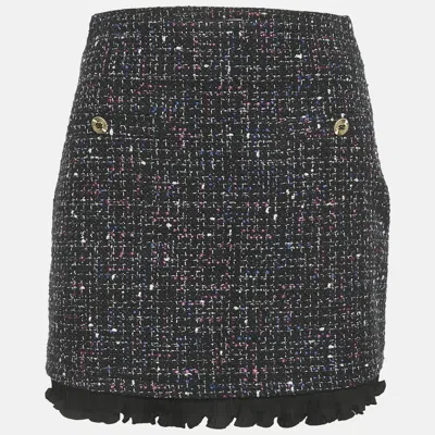 Pre-owned Sandro Black Lurex Tweed Frill Trim Mini Skirt S