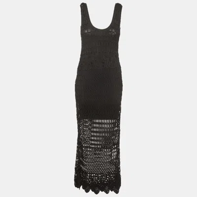 Pre-owned Sandro Black Open Crochet Knit Scoop Neck Regina Maxi Dress S