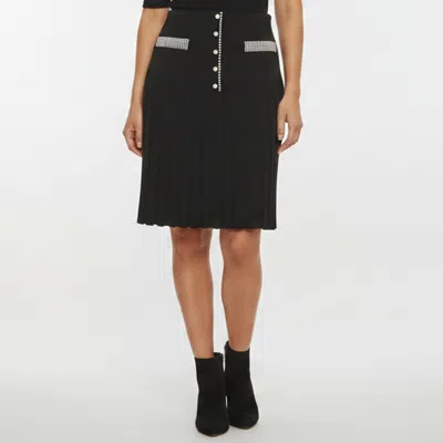 Pre-owned Sandro Black Pearl Embellished Knit Pleated Mini Skirt Xl