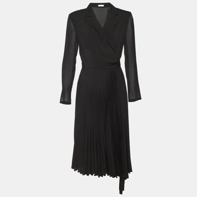 Pre-owned Sandro Black Plissé Crepe Blazer Wrap Midi Dress M
